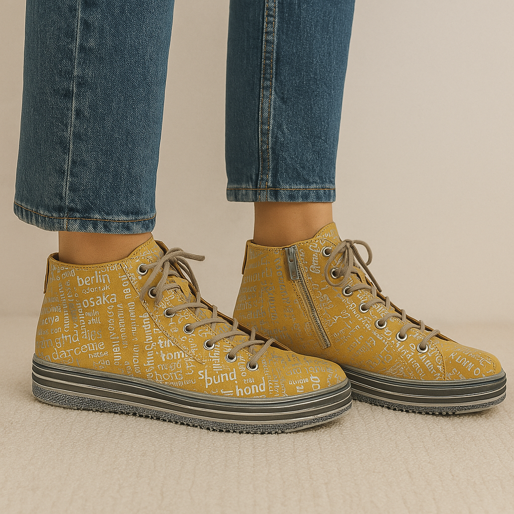 LE SANSA VIVID MUSTARD PRINT Women Boots - Zeke Collection NZ