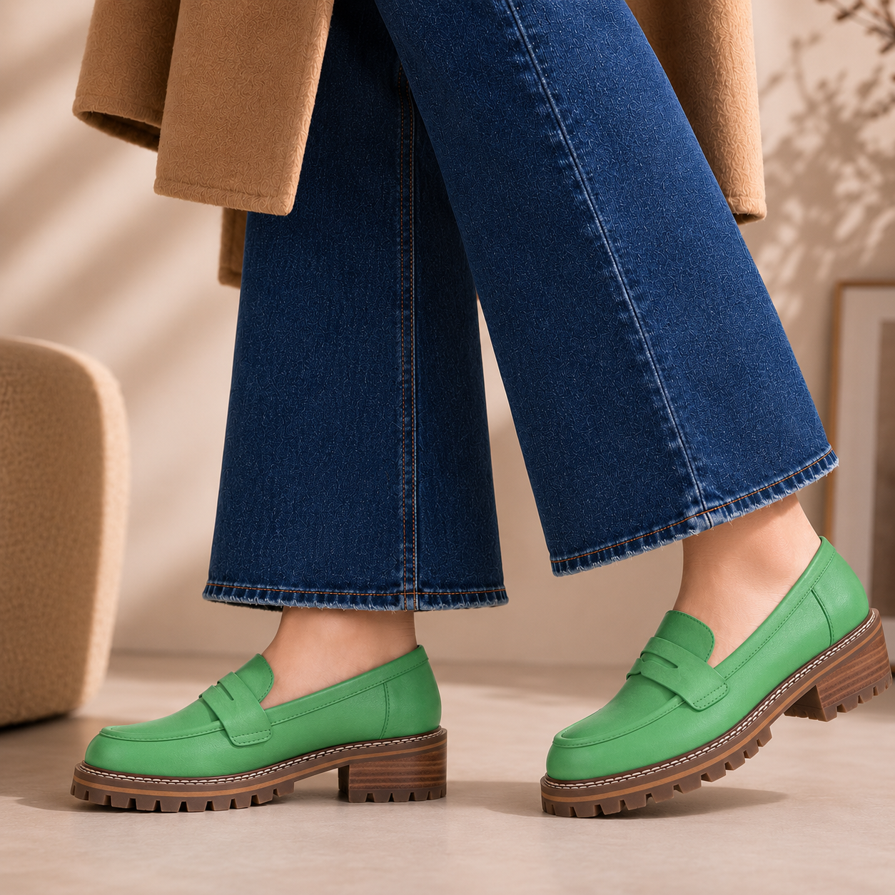 Le Sansa Zoey Fern Green casual shoes with green fabric upper and white sole, stylish and comfortable footwear for everyday wear.