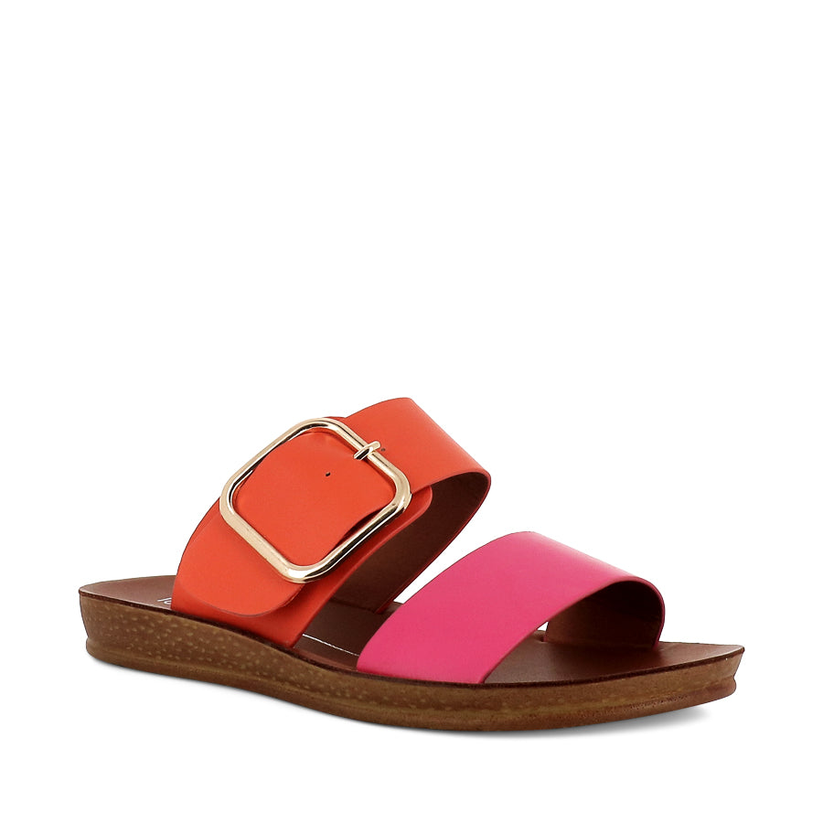 Pink and orange Los Cabos Doti flats with a stylish dotted pattern, featuring a comfortable slip-on design.