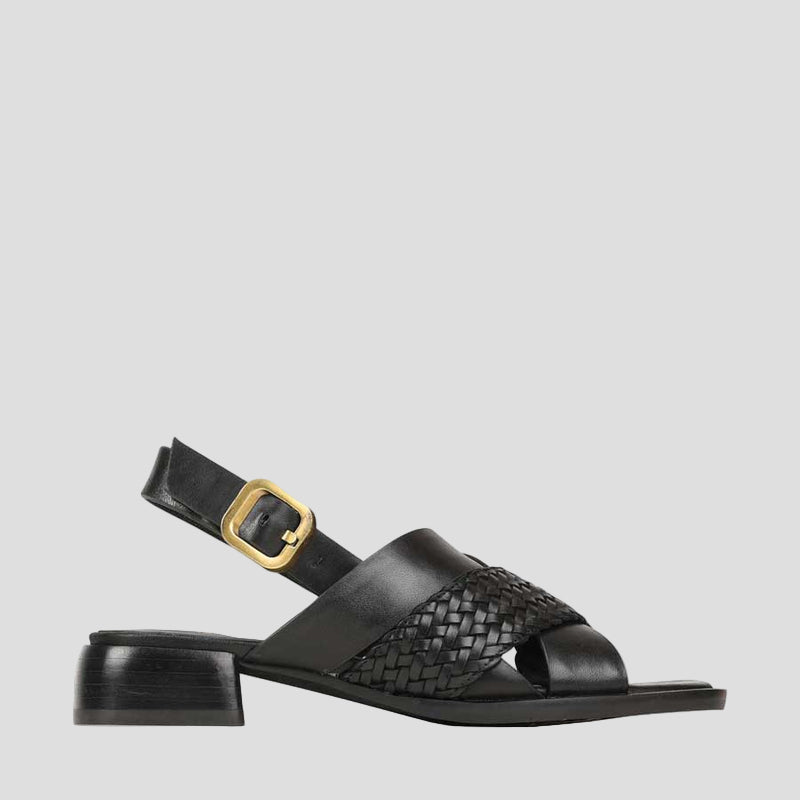 EOS Laticia Onyx sandals featuring sleek black straps and comfortable flat sole, perfect for casual summer wear.