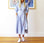 Blue and white striped long yarn dress by Who's Charlie featuring a stylish, comfortable design for casual wear.
