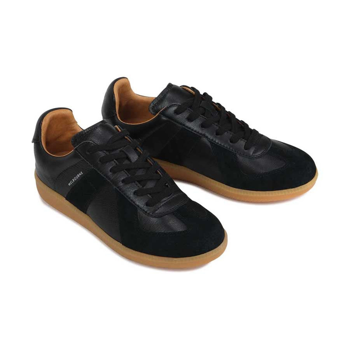 Eos Melbaa black sneakers with sleek design and comfortable fit, featuring black upper and stylish details.
