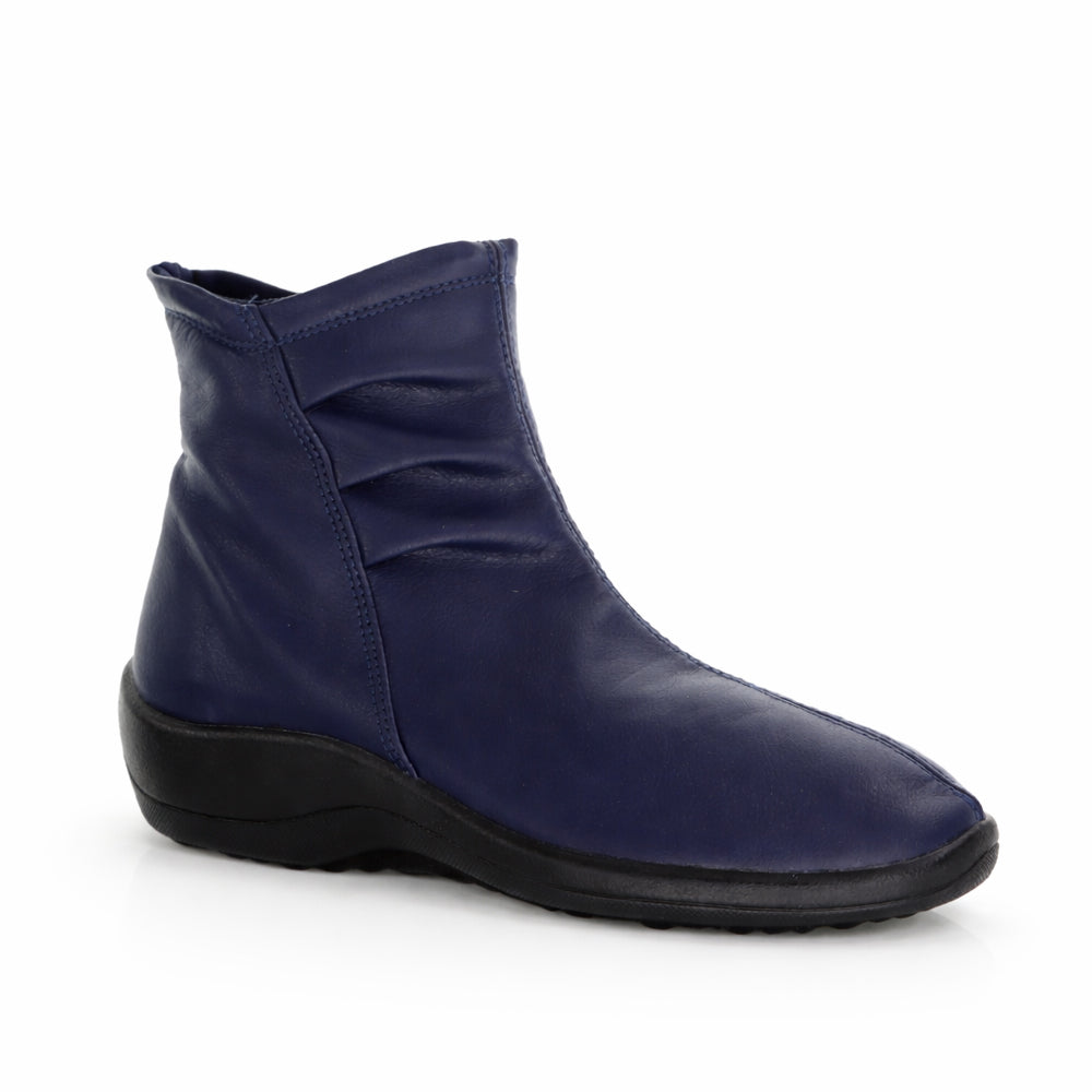Arcopedico Paluma Navy boots with comfortable slip-on design, featuring a rounded toe and stylish navy blue color.