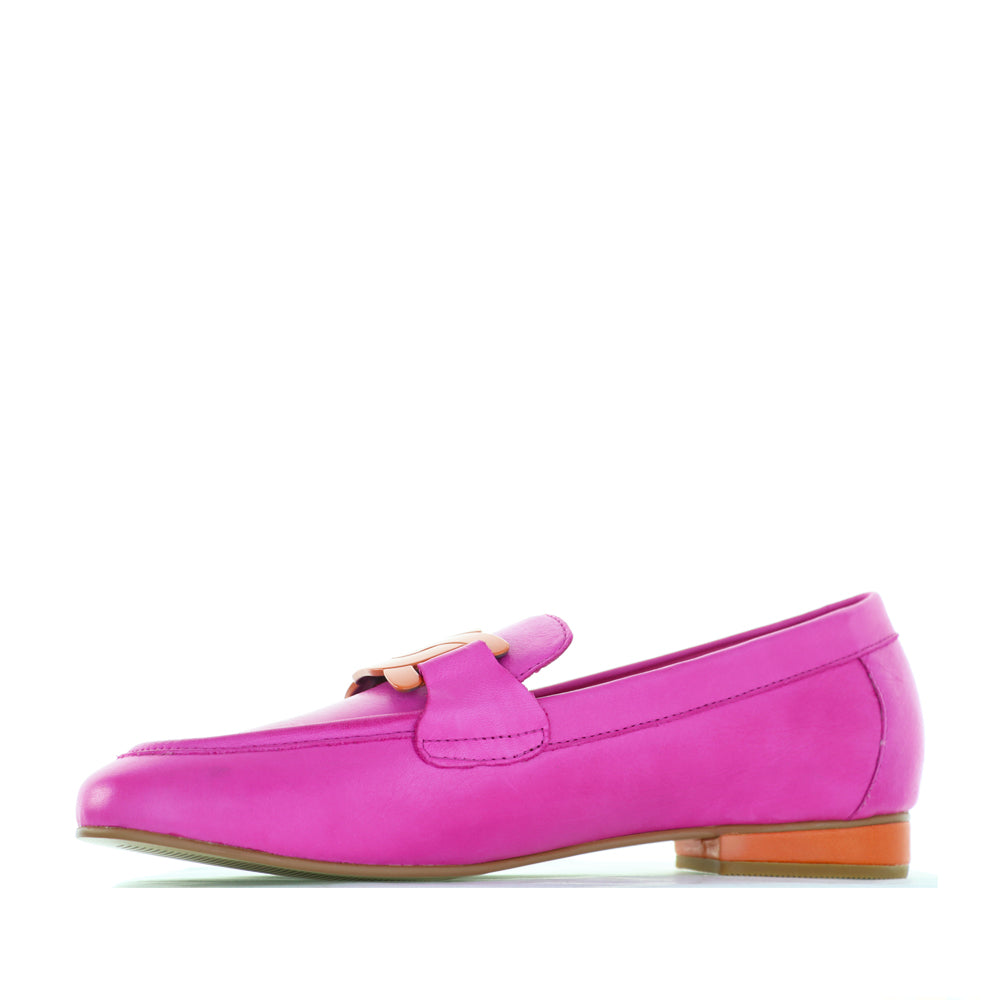 Naked Arches Japanese Fuchsia Orange loafers with vibrant fuchsia and orange color, featuring stylish slip-on design and textured finish.