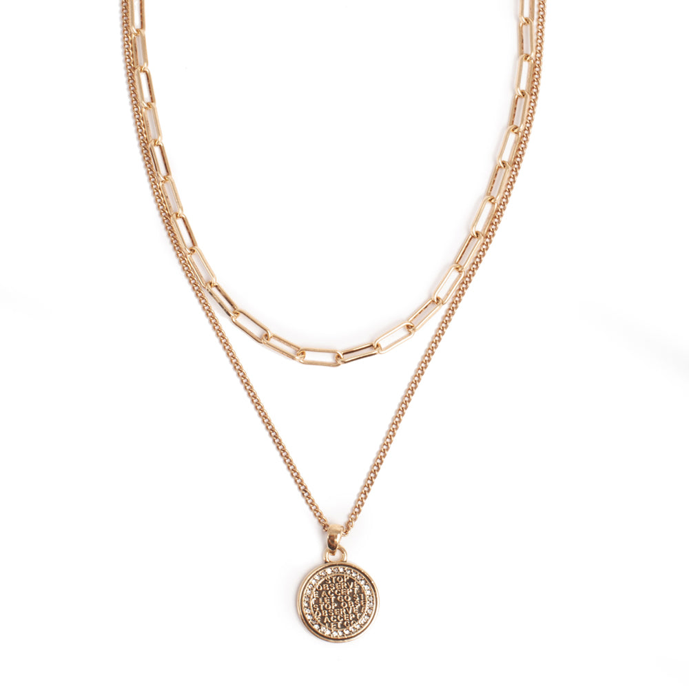 A & C Oslo Coins of Relief short chain necklace featuring small coin charms on a sleek chain.