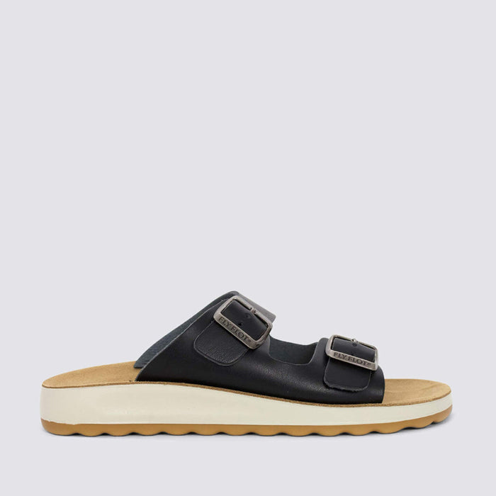 Black Fly Flot FLY FLOT 77G64 2C flats with open toe and slip-on design, shown on a neutral background.