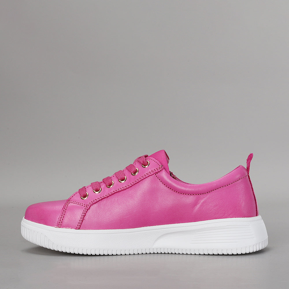 Naked Arches Nelly Hot Pink sneakers with fuchsia accents, stylish athletic shoes for casual wear.