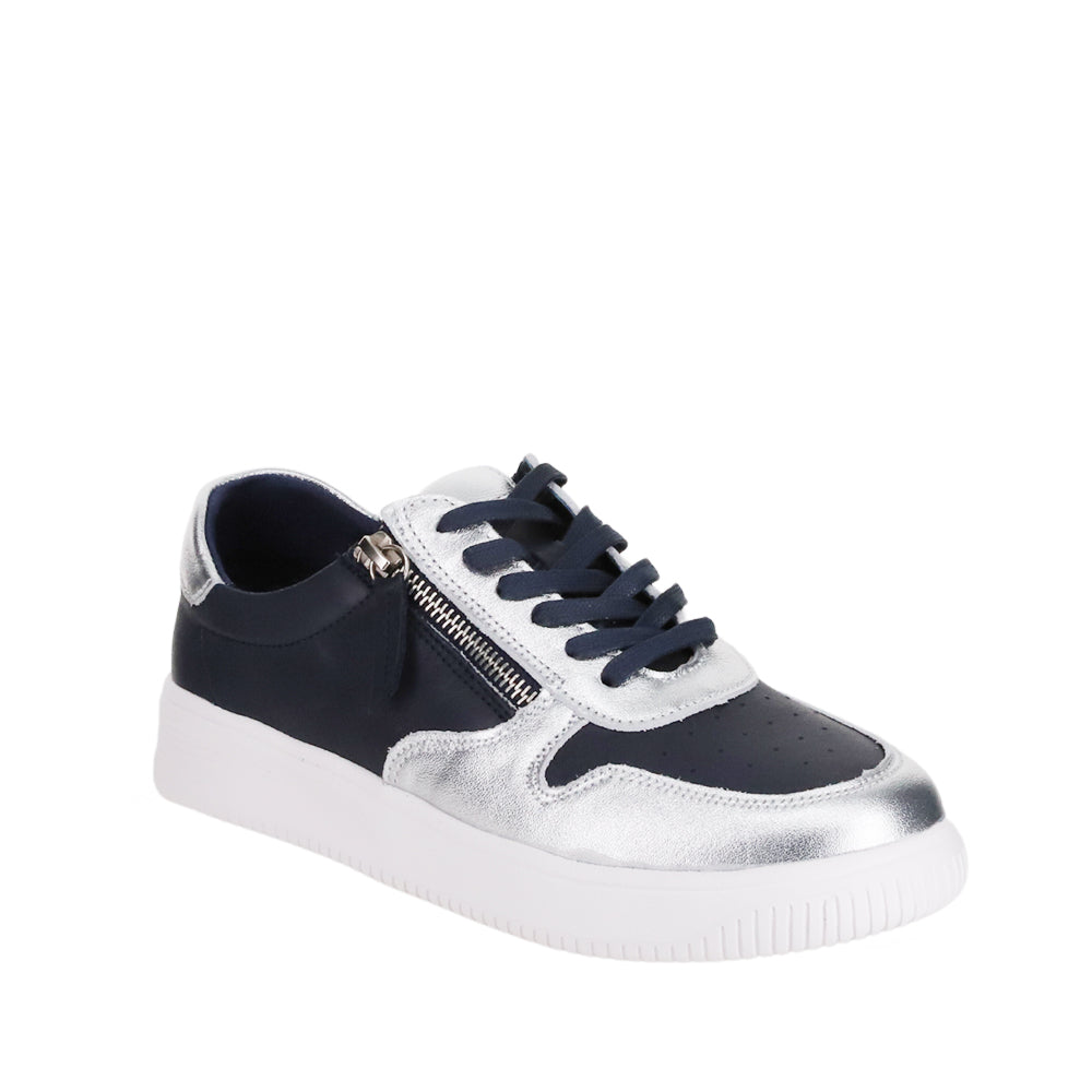 Naked Arches Net Navy Silver sneakers with breathable mesh and silver accents, casual athletic footwear for everyday wear.