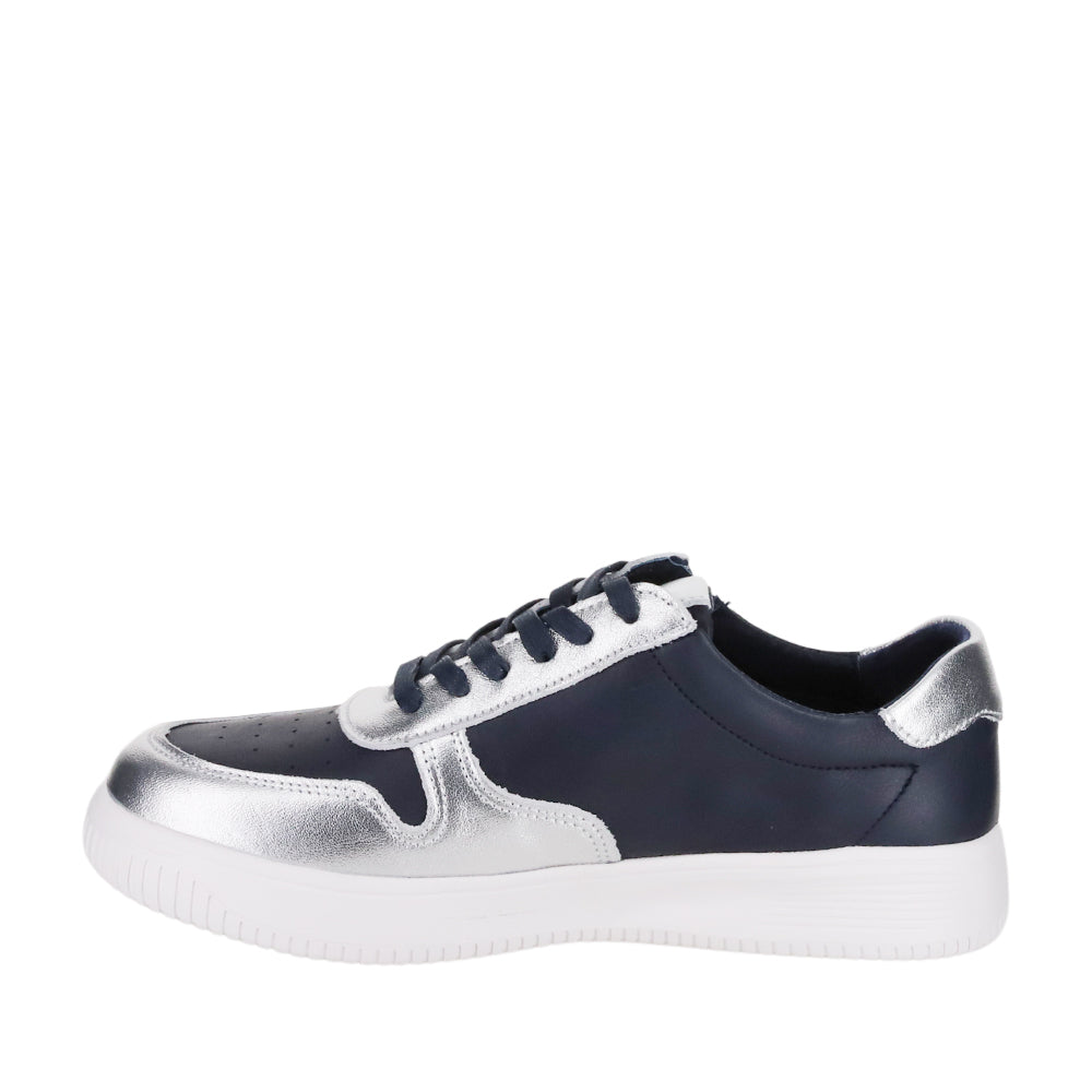 Naked Arches Net Navy Silver sneakers with breathable mesh and sleek design, showcasing navy and silver accents.