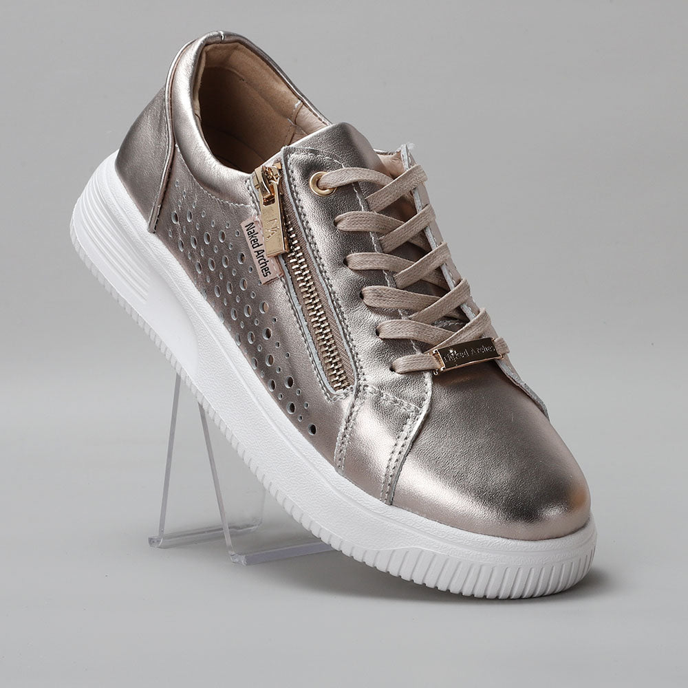 Naked Arches Noble Champagne sneakers with beige and cream colorway, featuring a sleek leather design and minimalist style.