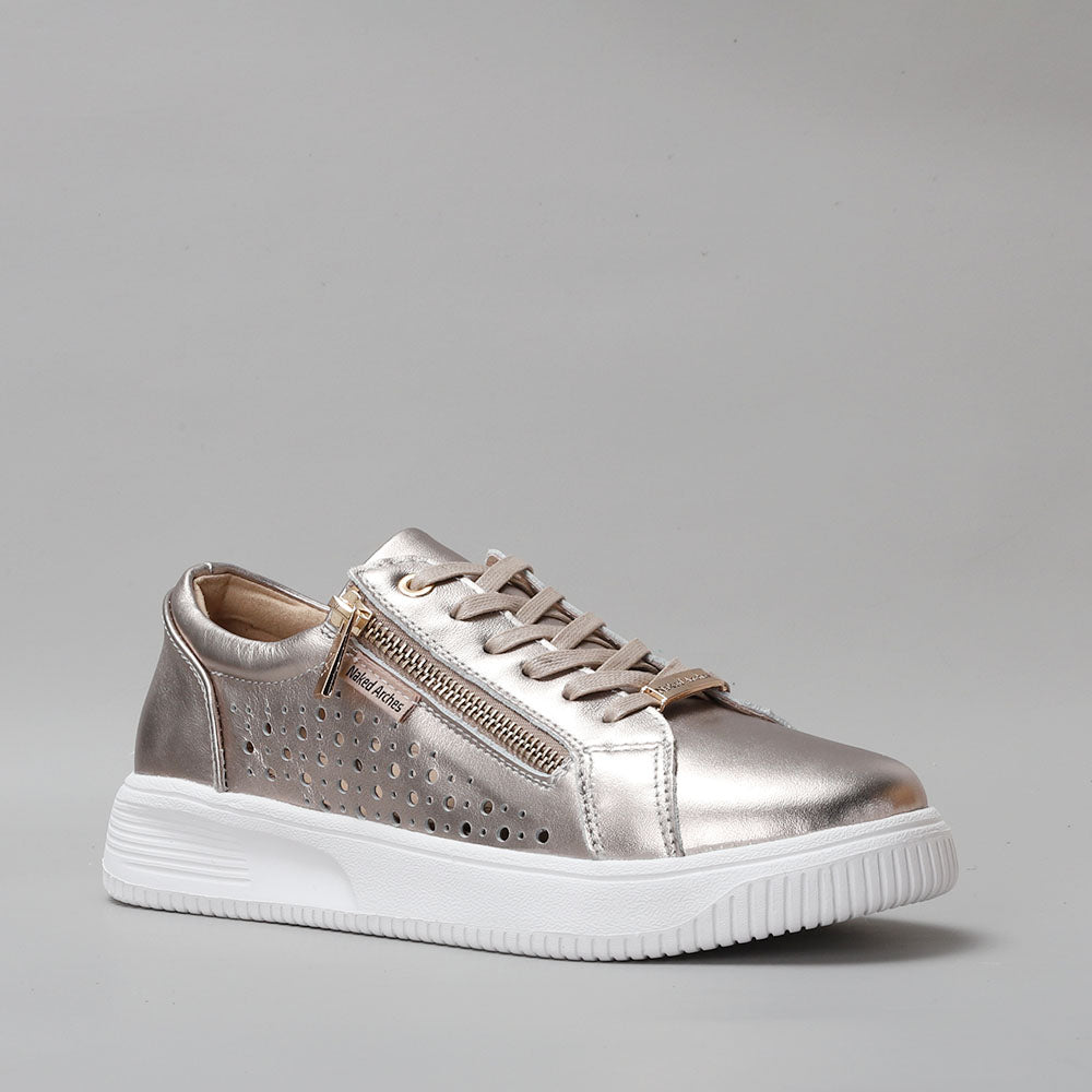 Naked Arches Noble Champagne sneakers with beige and champagne tones, stylish design, and comfortable fit.