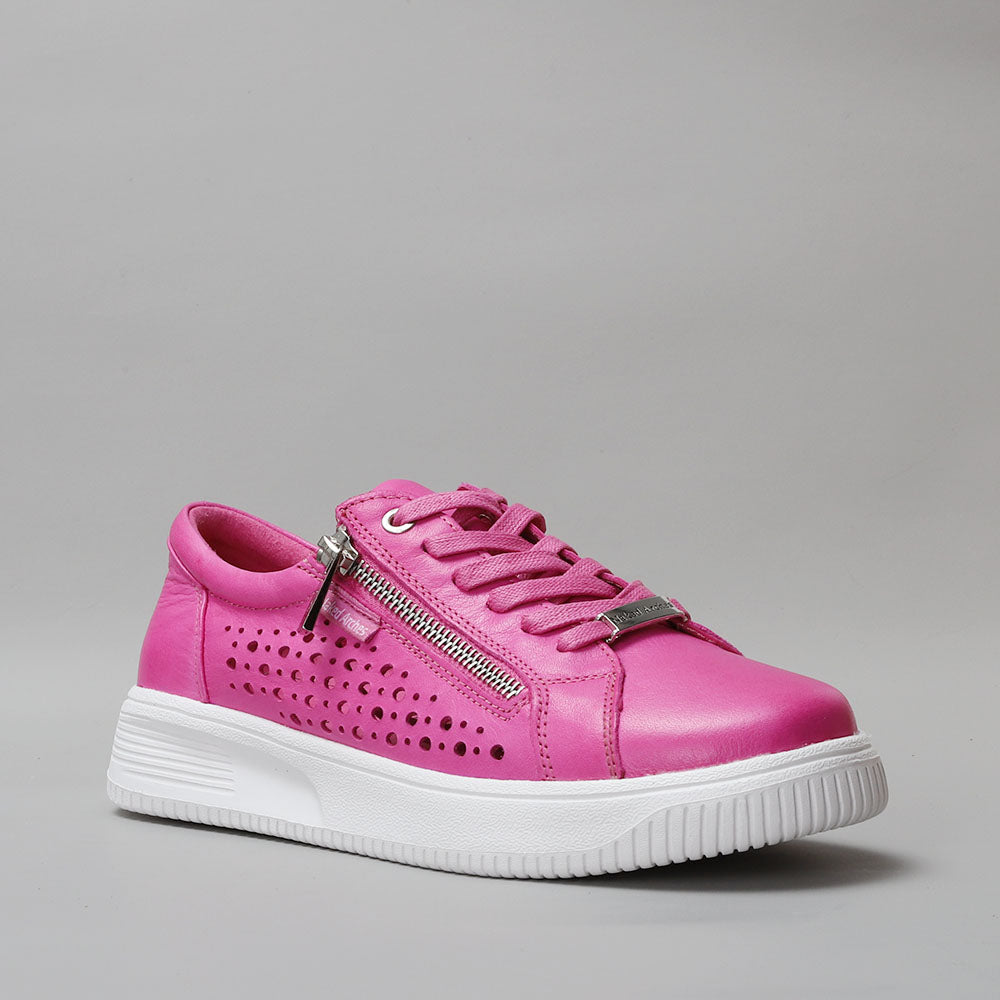 Naked Arches Noble Hot Pink sneakers with vibrant fuchsia color, stylish athletic shoes with white soles and laces.