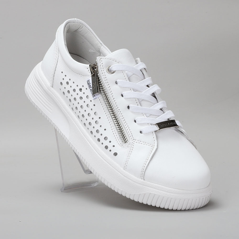 Naked Arches Noble White sneakers with clean white design, lace-up closure, and minimalist style for casual wear.