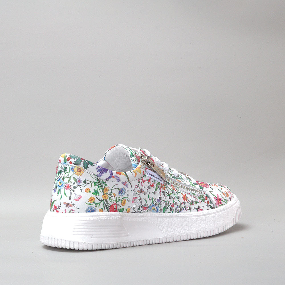 Naked Arches Noble White Floral sneakers with white floral print on a clean white background.