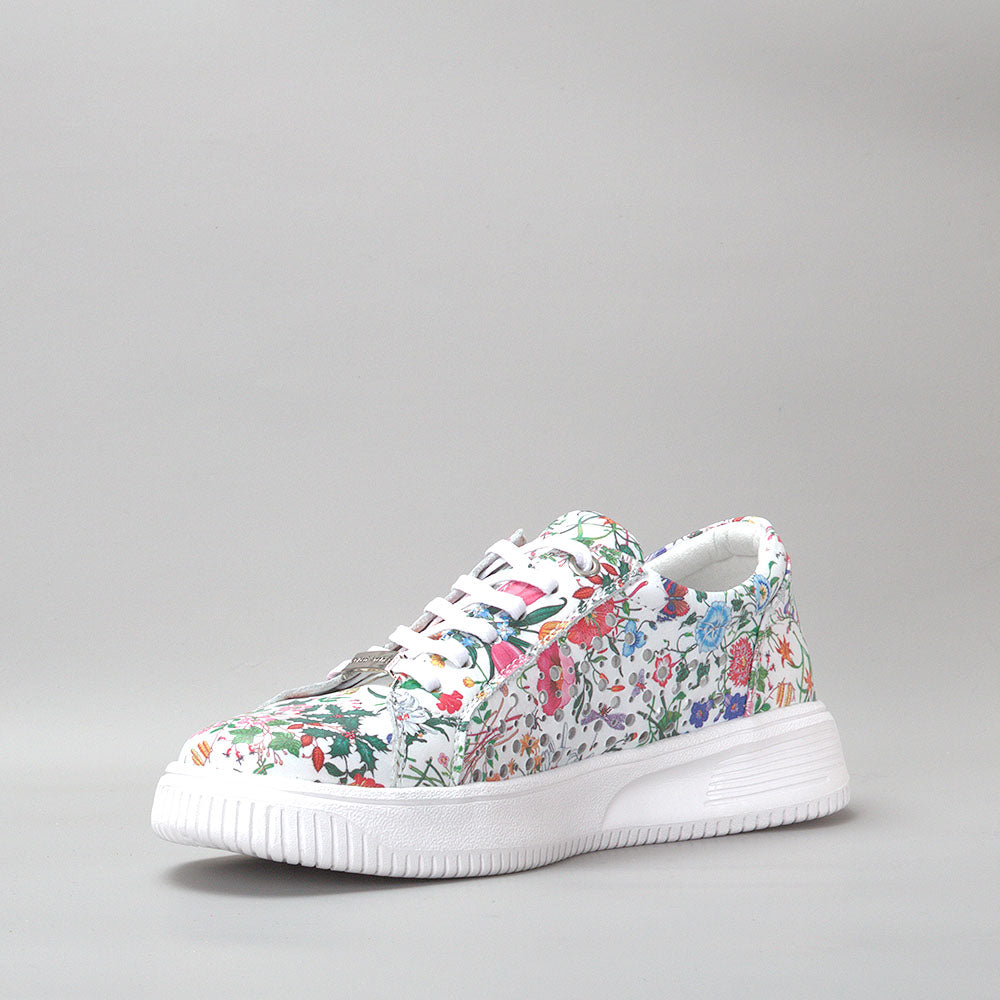Naked Arches Noble White Floral sneakers with southwest floral print, featuring a white background and colorful floral details.