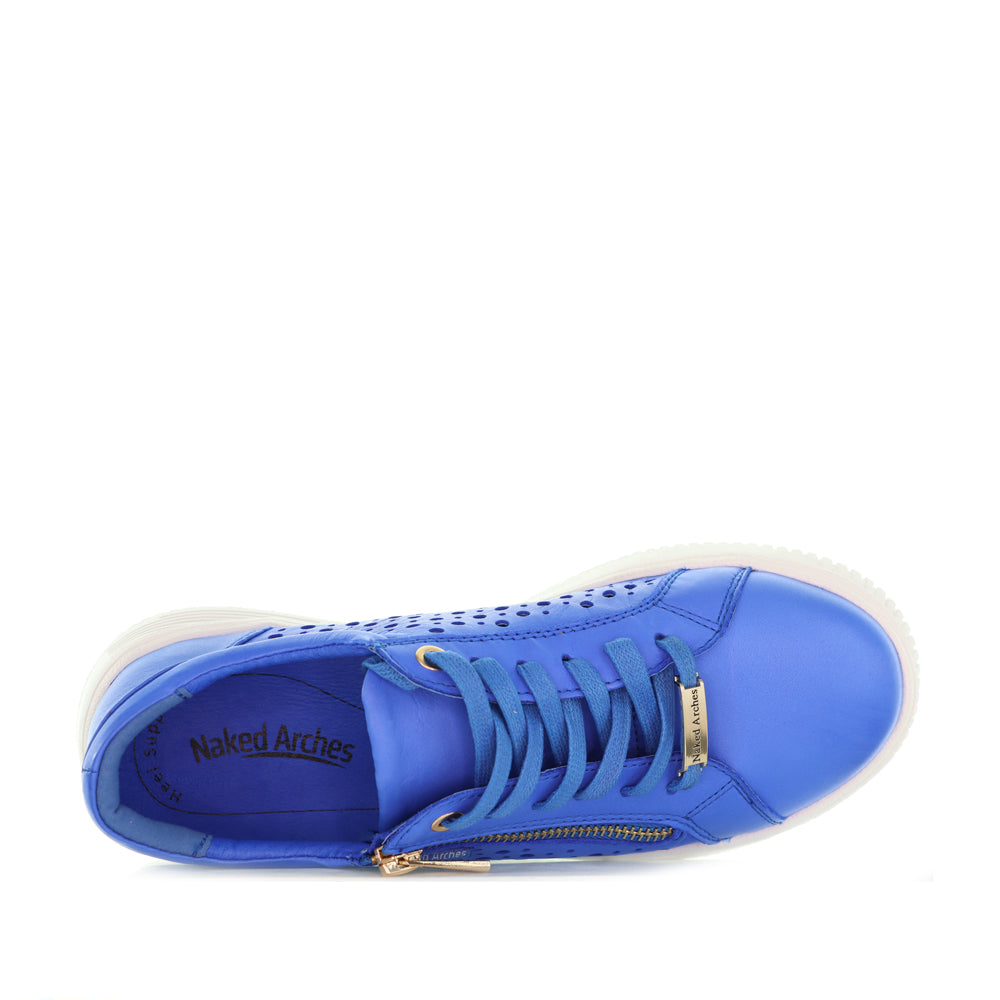 Naked Arches Noble Royal Blue sneakers with sleek design and vibrant blue color, showcasing comfortable casual footwear.
