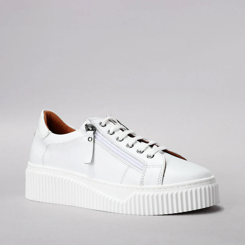 Le Sansa Palmer white sneakers with sleek design and white laces, showcasing a stylish casual footwear option.