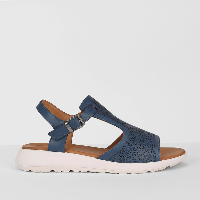 Navy CABELLO Penelope sandals with open toe design and ankle strap, stylish footwear for casual or dressy occasions.