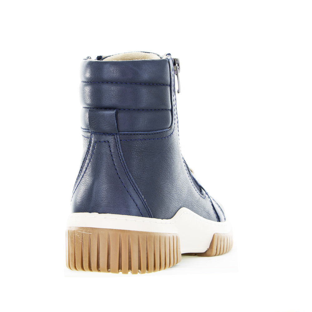 CABELLO Petra navy boots with rounded toe and low heel, stylish footwear for casual or dressy occasions.