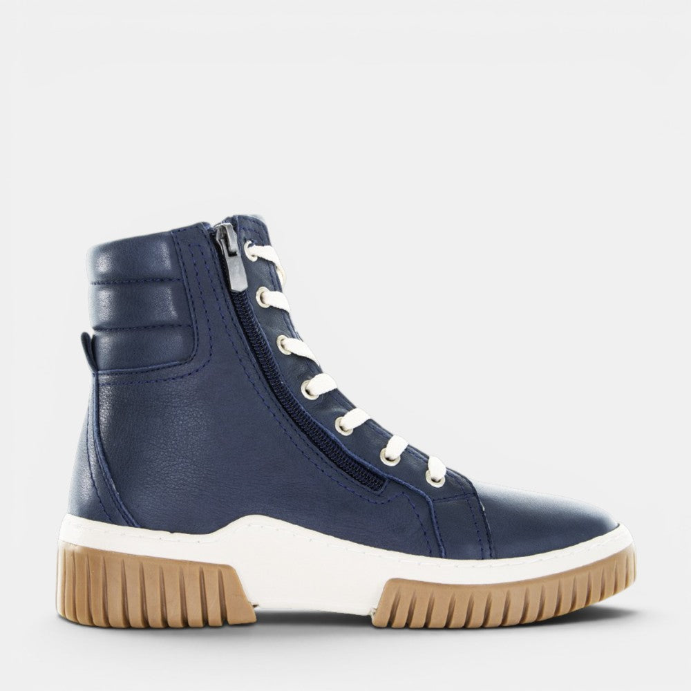 CABELLO Petra Navy boots with sleek navy leather design and stylish ankle height, showcasing a modern and elegant look.