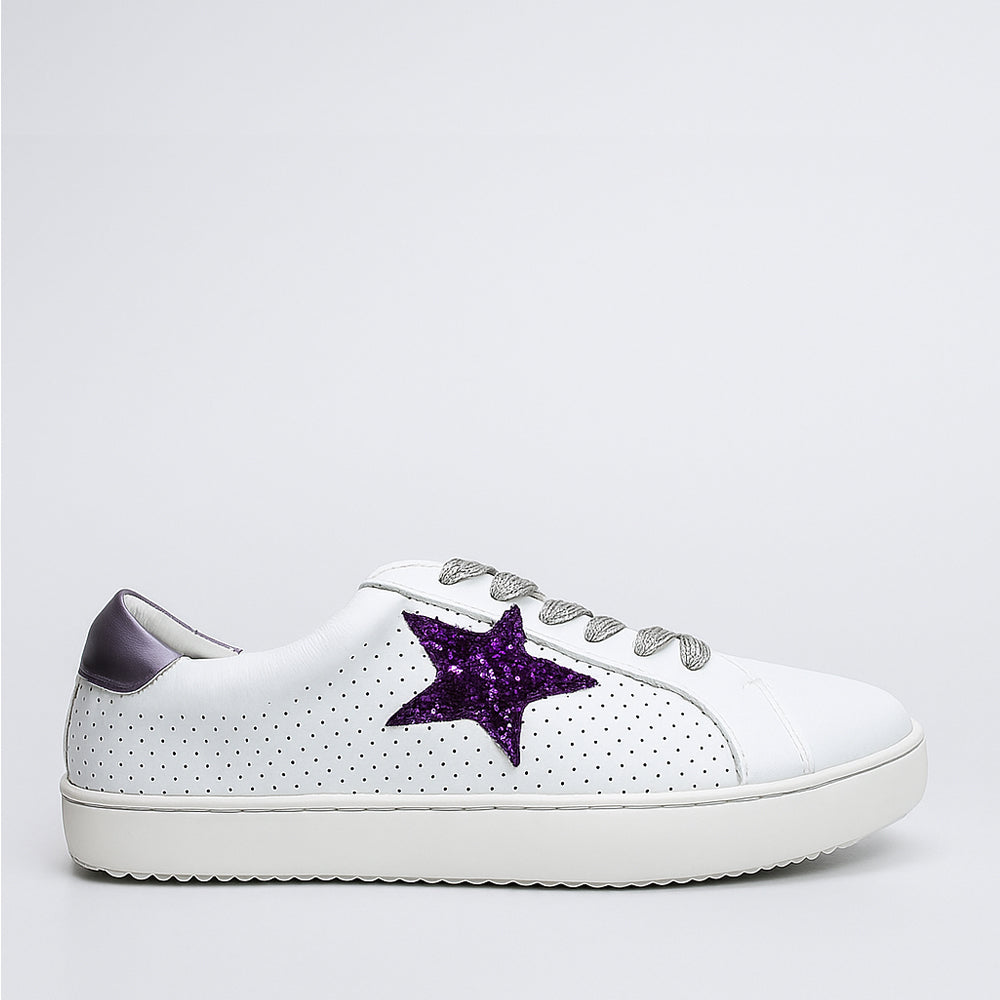 Purple ALFIE & EVIE Valdo sneakers with white accents, showcasing stylish casual footwear for everyday wear.