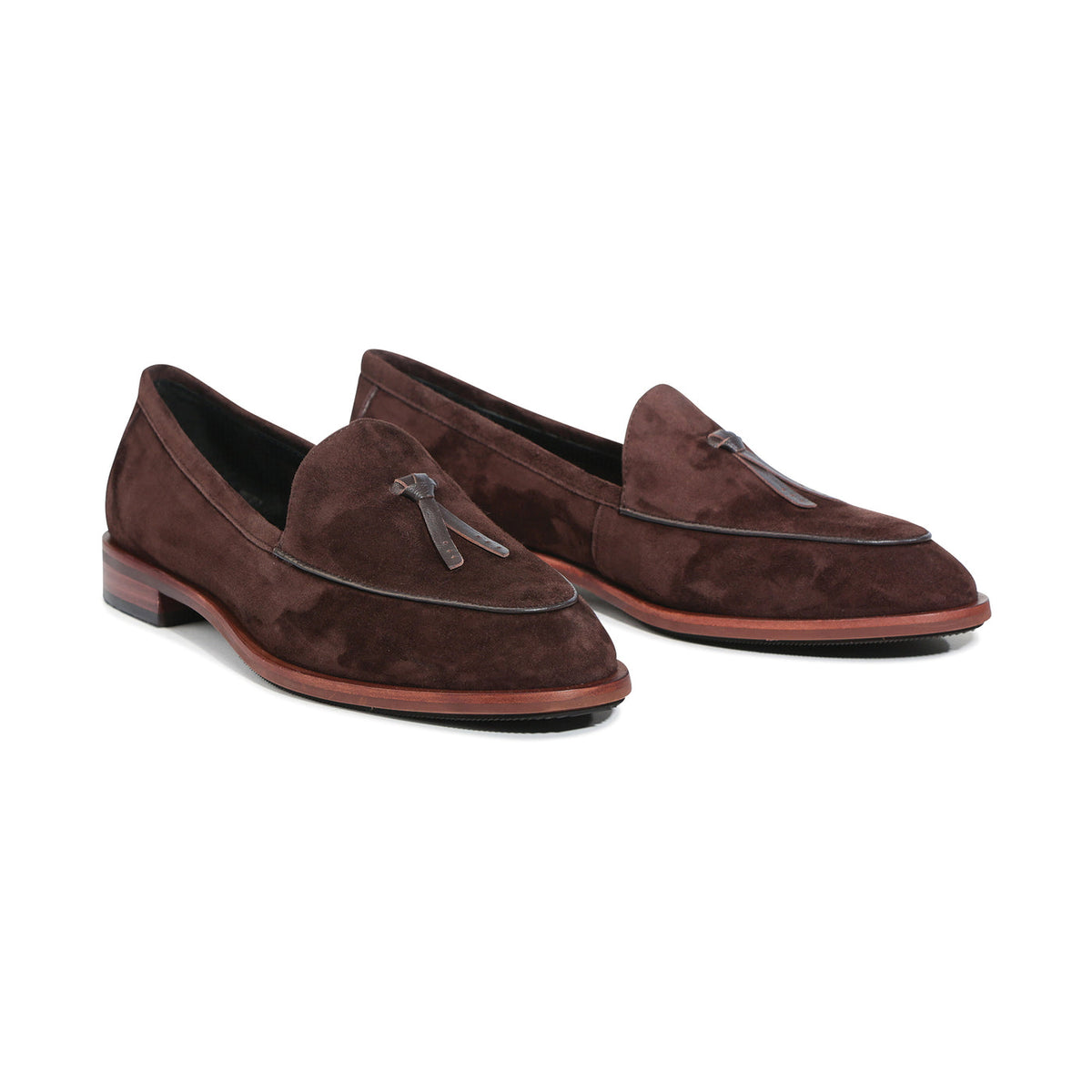 Eos Phea Cocoa suede loafers with a smooth top, featuring a sleek design and comfortable fit.