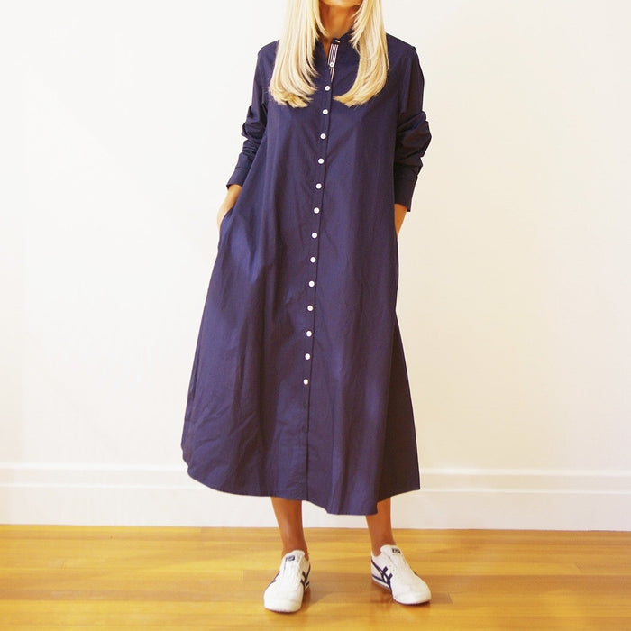 Navy poplin dress by Who's Charlie featuring a classic, stylish design perfect for everyday wear or casual outings.