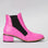 LE SANSA Refresh Pink boots with black gussets, side view showcasing stylish design and vibrant pink color.