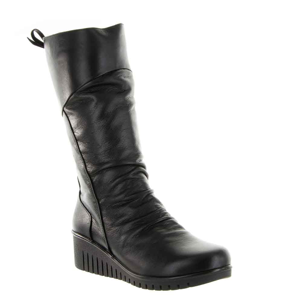Black Cabello Elsie boots with sleek design and rounded toes, displayed on a plain background.