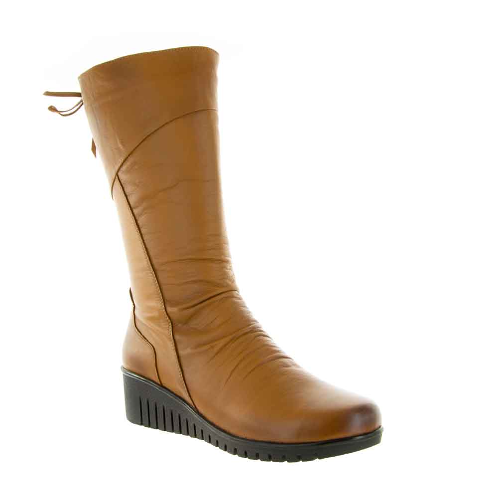 Cabello Elsie Tan boots featuring a stylish tan leather design with ankle height and lace-up detail.