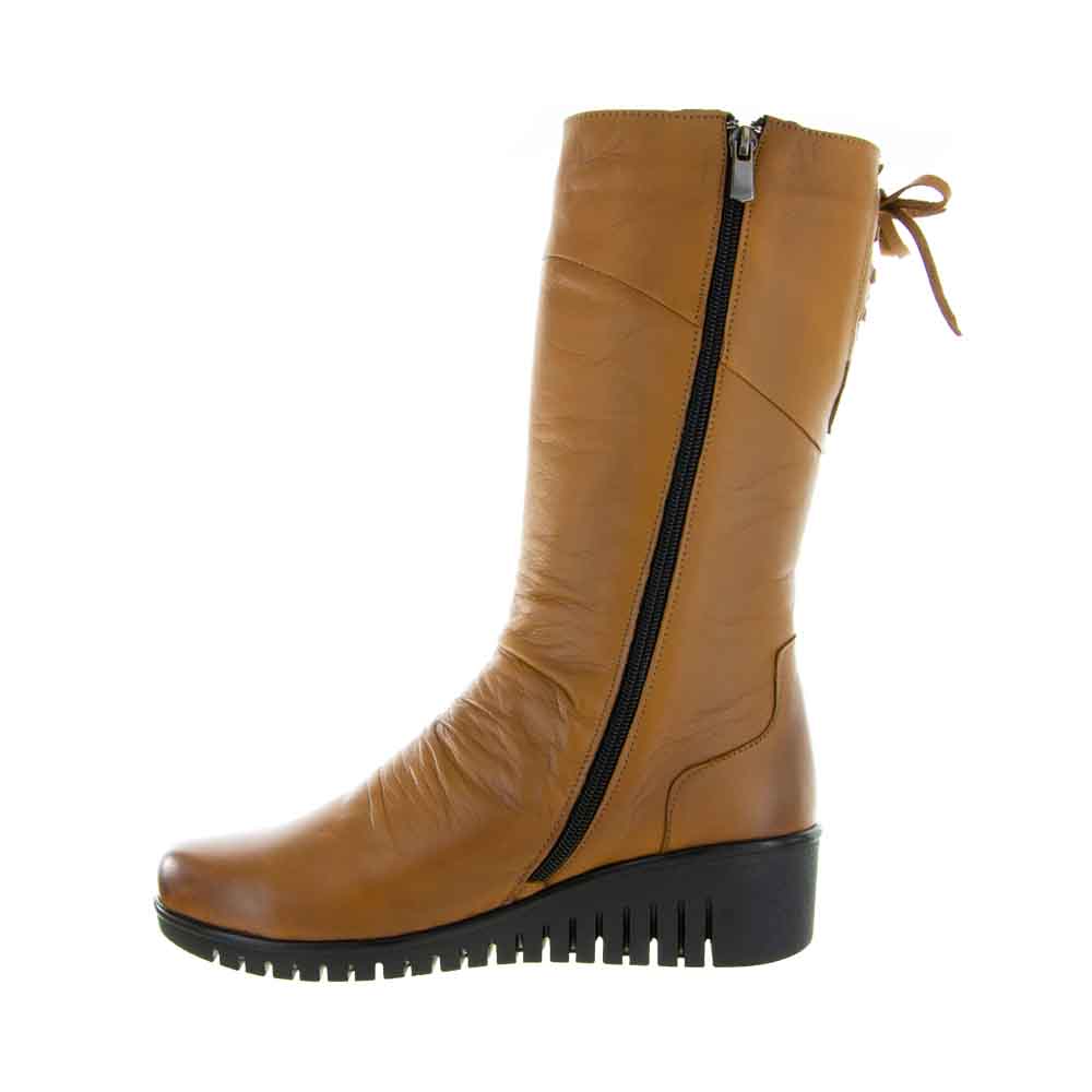 Tan Cabello Elsie boots with ankle-high design and stylish stitching, perfect for casual or dressy outfits.