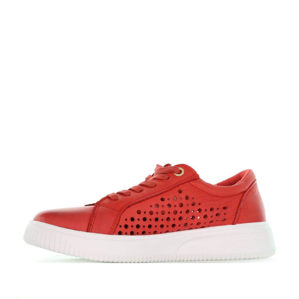 Naked Arches Noble Red sneakers in royal red color, featuring stylish design and comfortable fit, shown in a close-up image.
