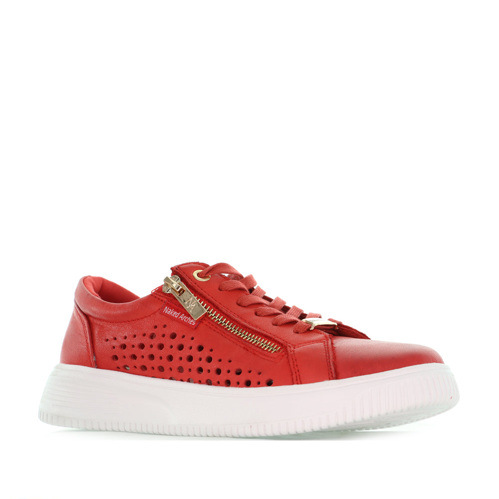Naked Arches Noble Red sneakers in royal red color with stylish design and comfortable fit, shown on a plain background.