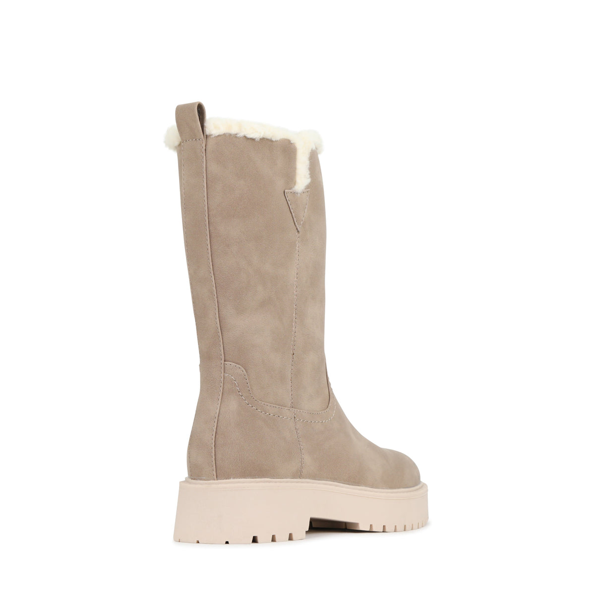 LOS CABOS taupe Raccus boots shown from the back angle, featuring a sleek design and comfortable fit.