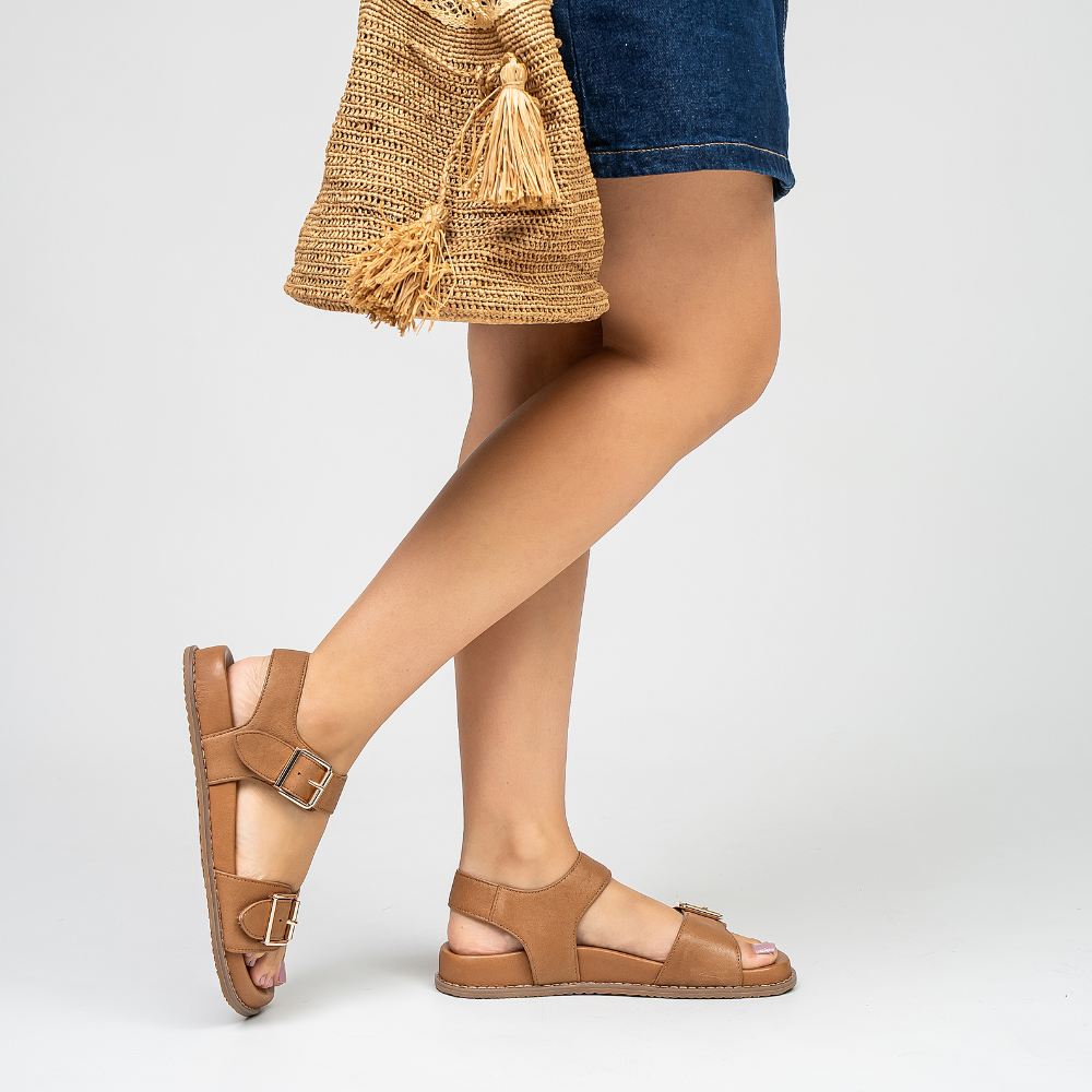 Naked Arches Ziggro Tan sandals with ergonomic footbed and tan leather straps, designed for comfort and style.
