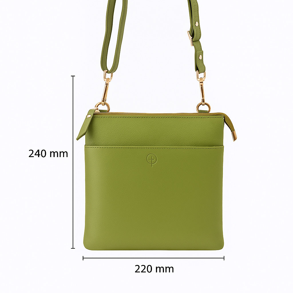 Second Nature Second Nature ST31 Fern handbag with green leather exterior and sleek design, showcased on a plain background.