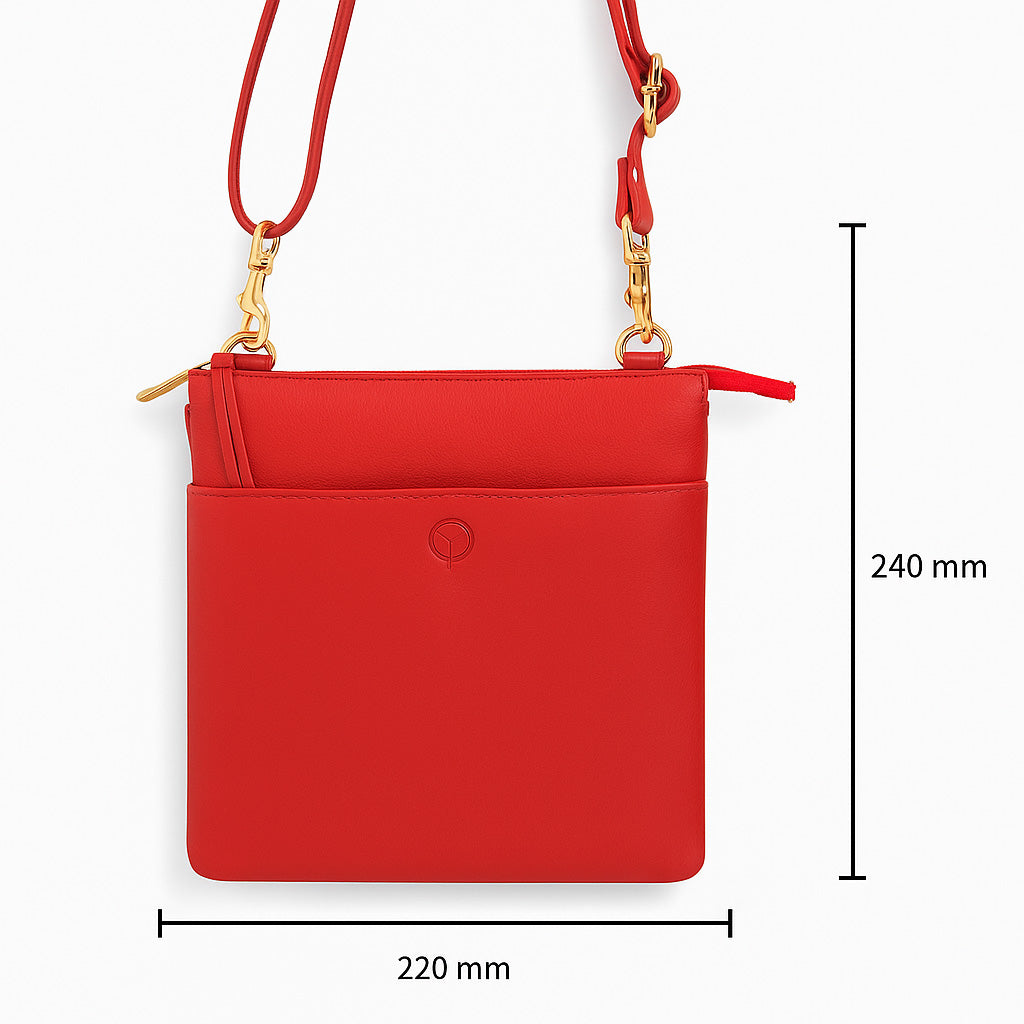 Red Second Nature handbag with sleek design, featuring sturdy handles and stylish details for versatile everyday use.