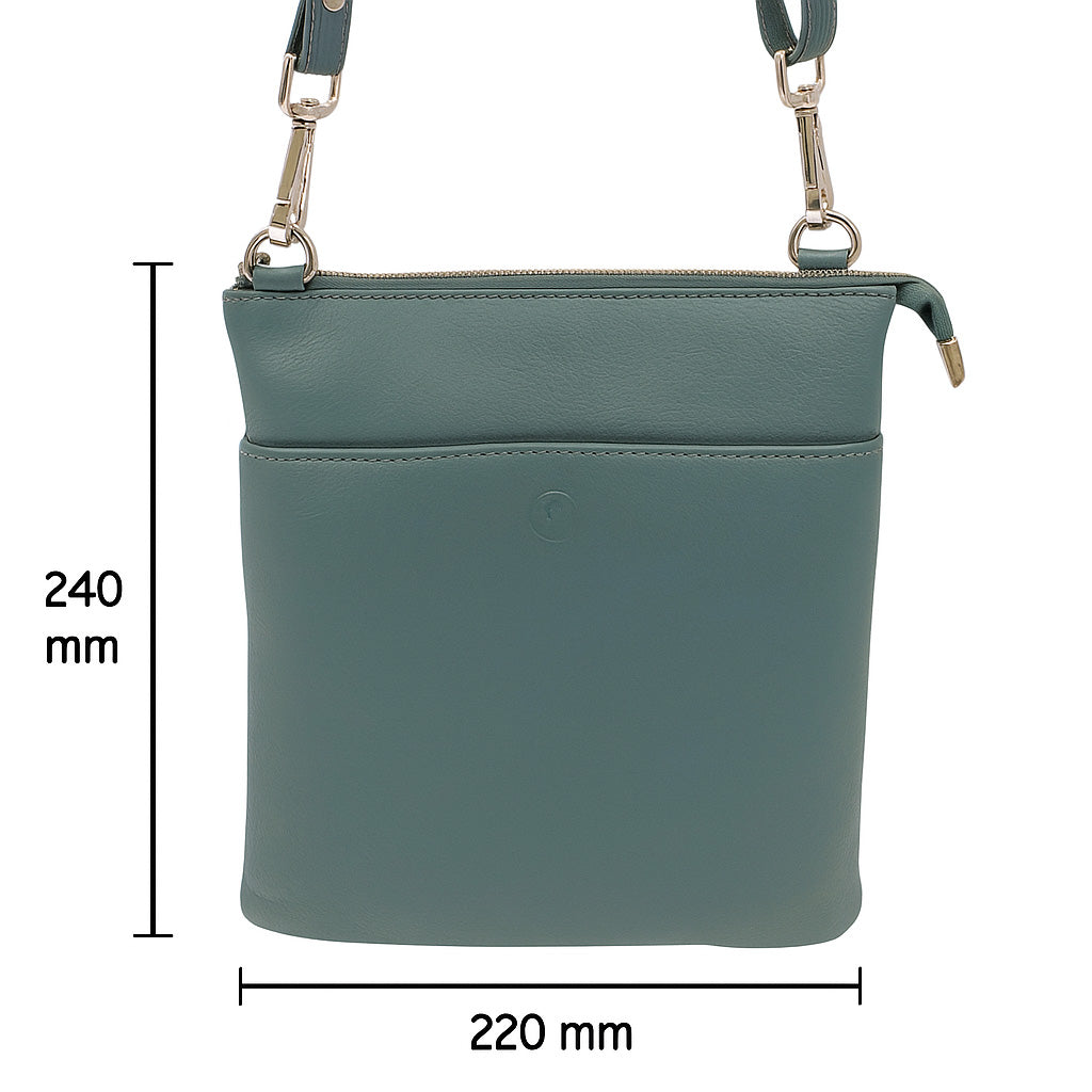 Second Nature ST31 petrol handbag with structured design, top handles, and silver hardware, made from smooth leather.