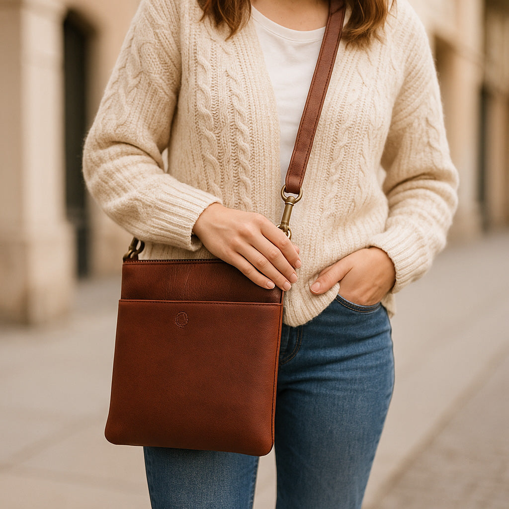 Second Nature ST31 Toffee handbag with sleek design and gold-tone hardware, featuring a structured shape and elegant finish.