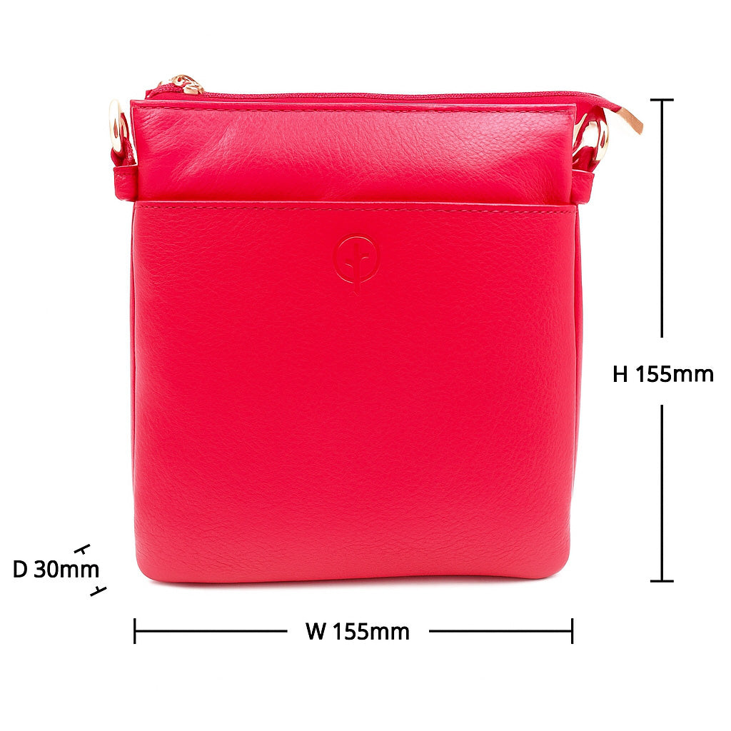 Red Second Nature ST64 handbag with sleek design and structured shape, featuring top handles and gold-tone hardware.