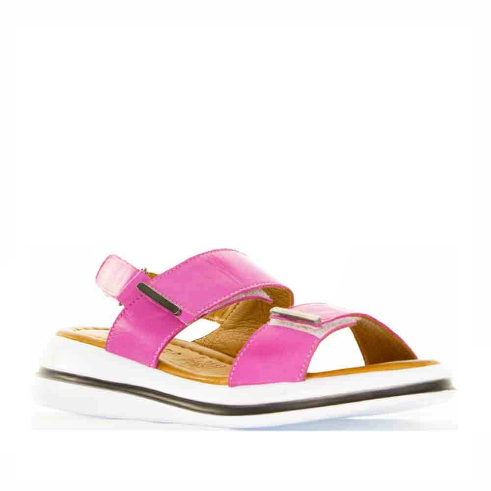 Le Sansa Lesansa Sima hot pink sandals with open toe and ankle strap, stylish and comfortable footwear for warm weather.