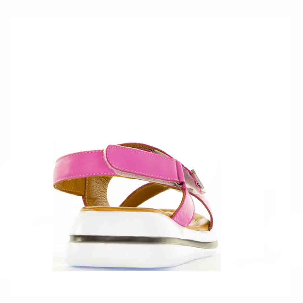 Le Sansa Lesansa Sima hot pink sandals with open toes and ankle straps, stylish summer footwear.
