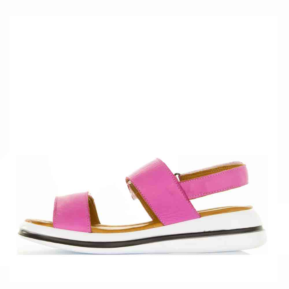 Le Sansa Lesansa Sima hot pink sandals with strappy design and flat sole, perfect for casual summer wear.