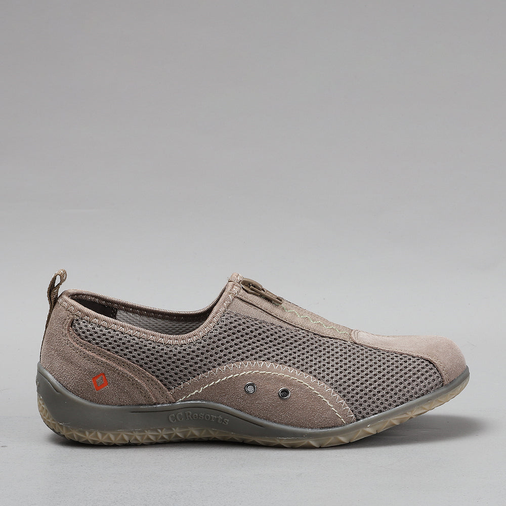 CC Resorts Sorrell taupe casual shoes with side view showing smooth leather and versatile design.