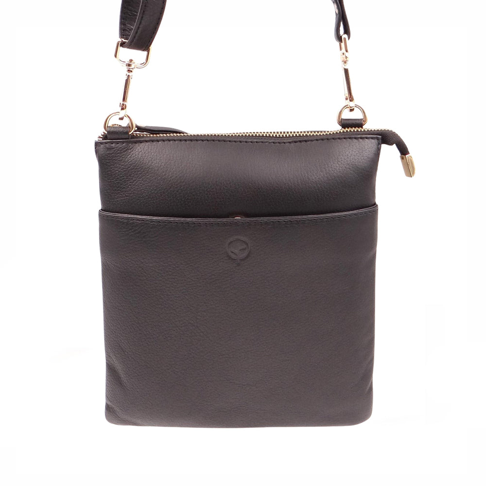 Black and gold Second Nature ST31 handbag with sleek design, featuring a stylish strap and metallic accents.