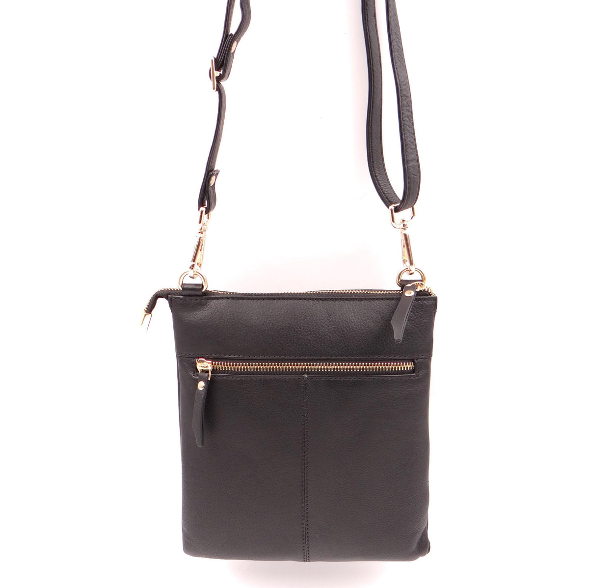 Second Nature Second Nature ST31 black and gold handbag with sleek design and gold accents, featuring a structured shape and top handles.