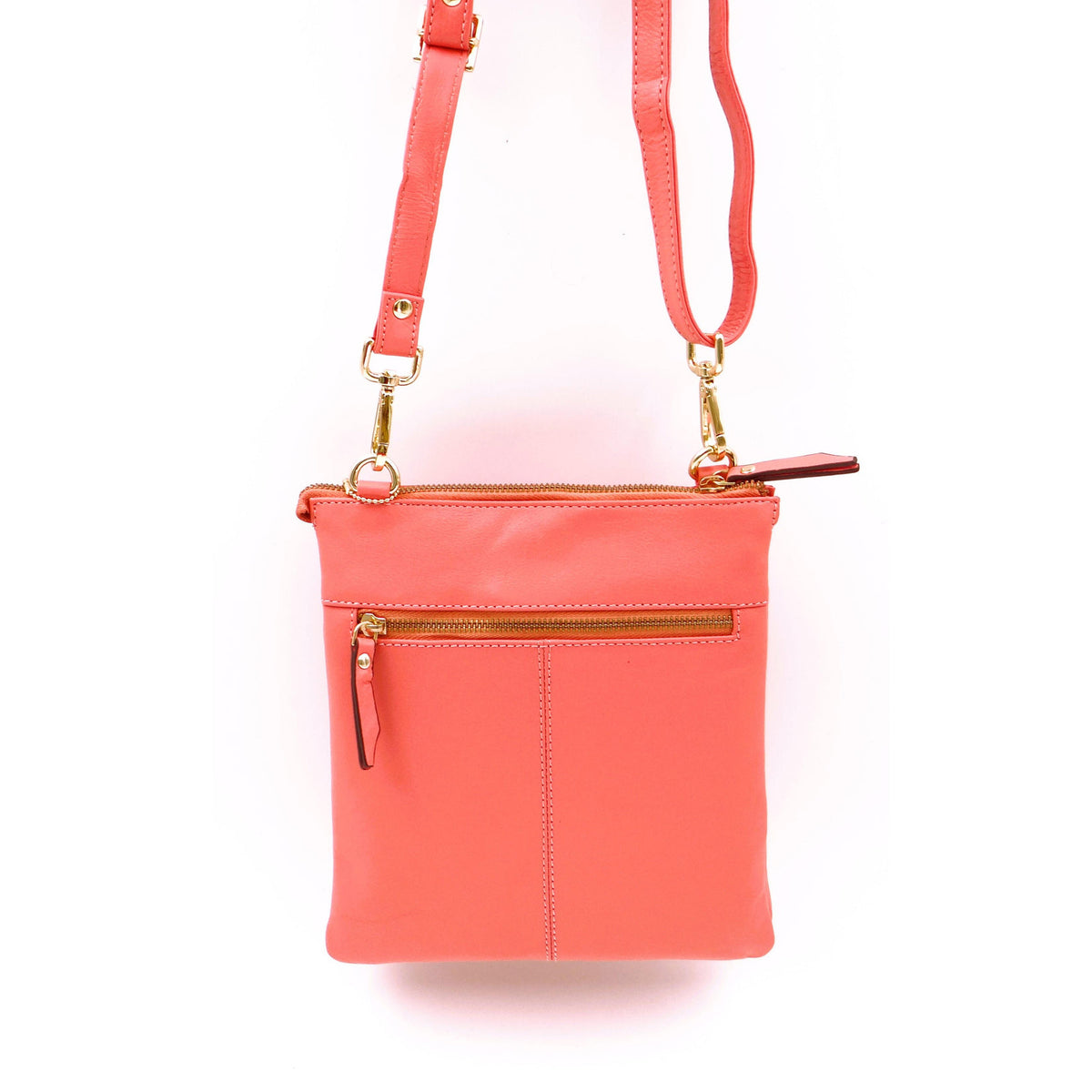 Second Nature Coral Flame handbag with sleek design, featuring vibrant coral color and stylish handles.