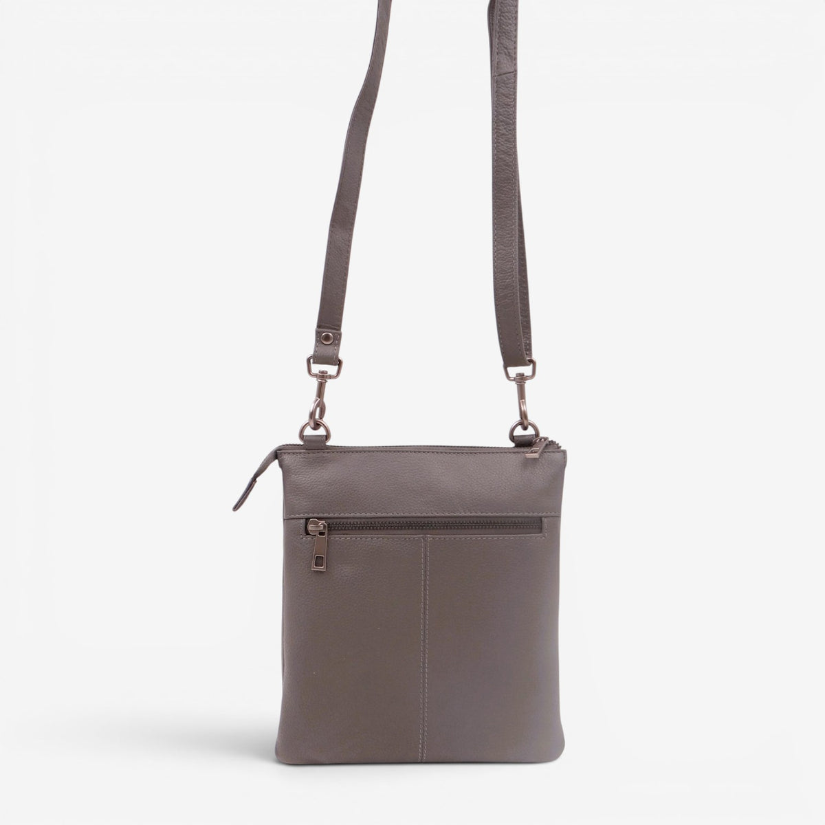 Gray Second Nature handbag with sleek design and structured shape, featuring double handles and subtle branding.