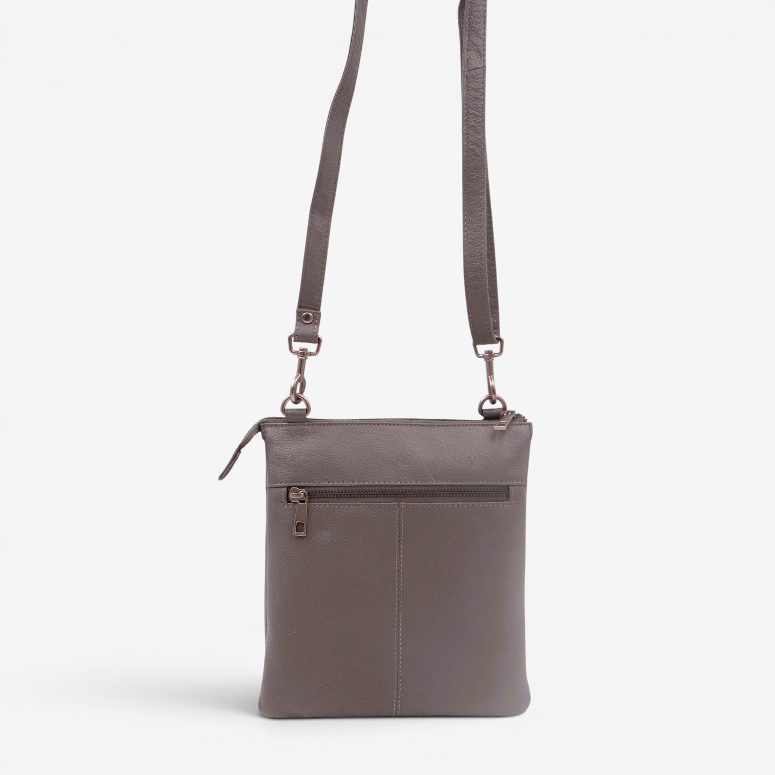 Gray Second Nature handbag with sleek design and structured shape, featuring double handles and subtle branding.