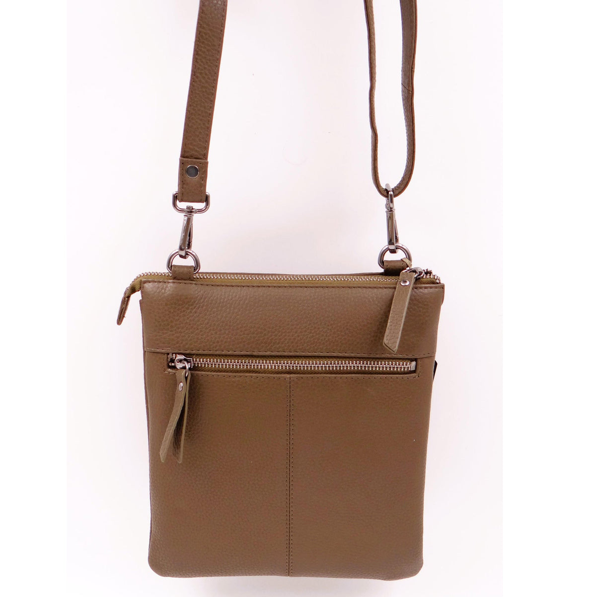 Second Nature Second Nature ST31 Moss handbag with textured leather and gold-tone hardware, front view with handle and clasp.